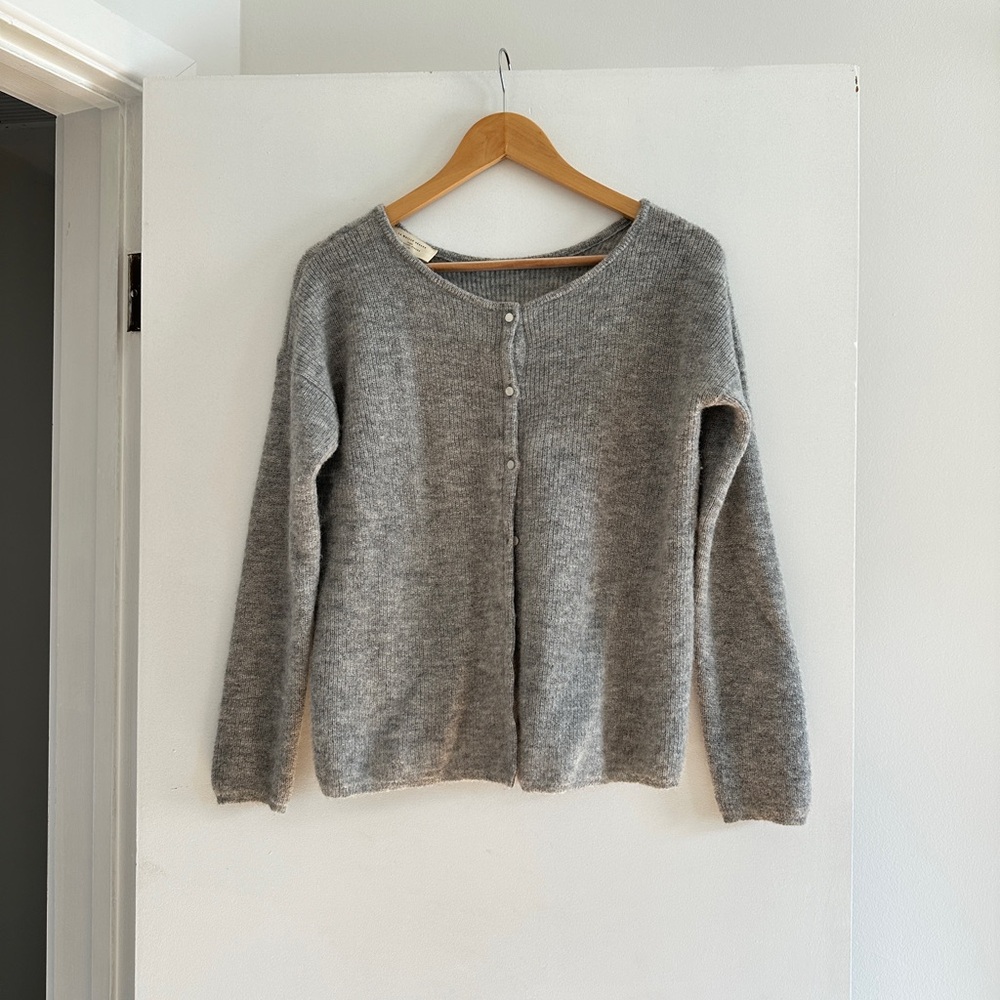 Sezane Gray Cardigan Sweater Lightweight Knit